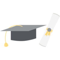chapéu de formatura com rolo de certificado de diploma png
