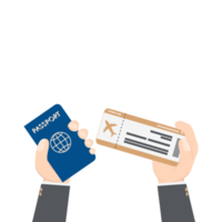 hand- Holding vliegtuig ticket en paspoort png