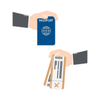 Hand mit Flugticket und Reisepass png