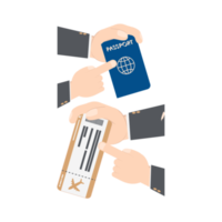 mão segurando passagem de avião e passaporte png