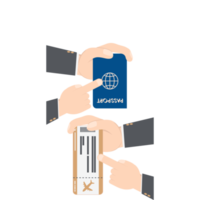 Hand mit Flugticket und Reisepass png