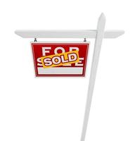 Left Facing Sold For Sale Real Estate Sign Isolated on a White Background. photo