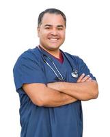 Hispanic Male Nurse Isolated On White photo