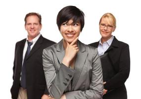 Businesswoman with Team Portrait on White photo