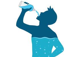 Silhouette of man drinking water Drinking water benefits. Illustration isolated on white background vector