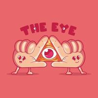 Hand characters create an eye symbol vector illustration. Mystery, funny, symbol design concept.