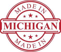 Made in Michigan label icon with red color emblem vector