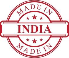 Made in India label icon with red color emblem vector