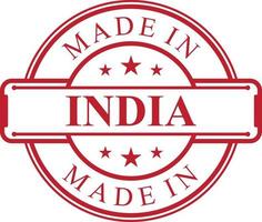 Made in India label icon with red color emblem vector