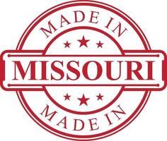 Made in Missouri label icon with red color emblem vector