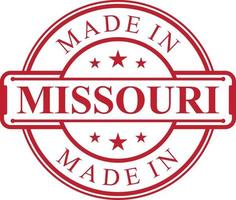 Made in Missouri label icon with red color emblem vector