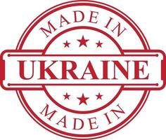 hecho en icono de etiqueta de Ucrania con emblema de color rojo vector