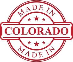 Made in Colorado label icon with red color emblem vector