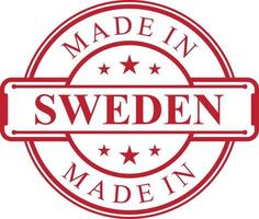 Made in Sweden label icon with red color emblem vector