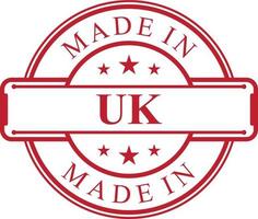 Made in UK label icon with red color emblem vector