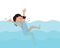 Cute little girl drowning in the swimming pool waving hands calling for help vector