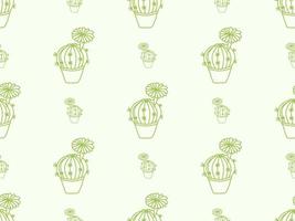 Cactus cartoon character seamless pattern on green background vector