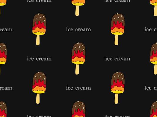 Ice Cream  cartoon character seamless pattern on black background