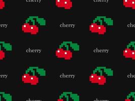 Cherry cartoon character seamless pattern on black background vector