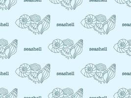 Seashell cartoon character seamless pattern on blue background vector