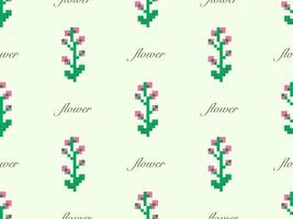 Flower cartoon character seamless pattern on green background vector
