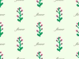 Flower cartoon character seamless pattern on green background vector