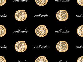 Roll cake cartoon character seamless pattern on black background vector