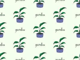 Gardens cartoon character seamless pattern on green background vector