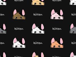 Kitten cartoon character seamless pattern on black background vector