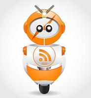 orange robot illustration with rss feed sign on chest vector