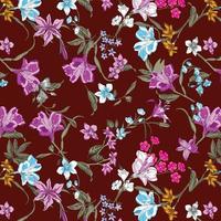 Seamless Floral Pattern in vector.Wild flowers, leaves, branches, candies repeat pattern design set.Handmade. Wallpaper, fabric or design of gift paper. Vector illustration.Print for bed linens.