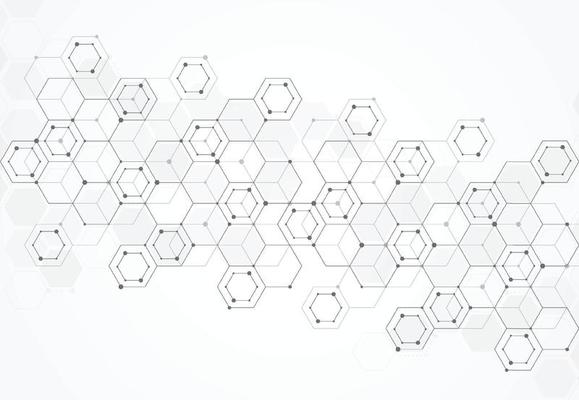 Abstract science template. Technology lines and dots connection background. Wallpaper or banner with a DNA molecules. Vector illustration