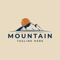 diseño de ilustración de vector de plantilla de sol minimalista de logotipo vintage de montaña