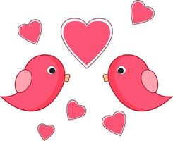 Two Little Bird Cute Loving Birds Red Heart Vector