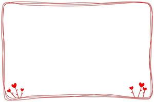 vector - linda frontera. línea roja con flor de corazón sobre fondo blanco. se puede usar para cualquier tarjeta, impresión, papel, web, pancarta, folleto. estilo garabato.