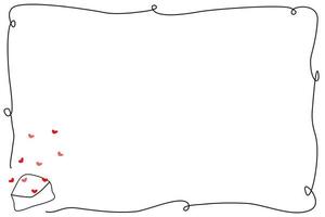 Vector - Black line border or frame with red mini hearts flying out on white envelope. Can be use for any card, web, label, banner or brochure. Copy space for any text design. Valentine's.