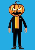 vector de dibujos animados hombre vestido con calabaza diablo halloween