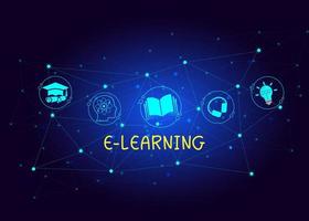 concepto de educación e-learning aprendizaje en línea con seminarios web, tutoriales en video, lecciones en Internet vector