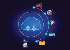 cloud icon concept of big data access, global network connection, data search, use of computing resources to make transactions with internet technology online and Cyber Security Data Protection. vector