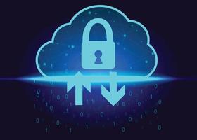 icono de la nube concepto de acceso a grandes datos, conexión de red global, búsqueda de datos, uso de recursos informáticos para realizar transacciones con tecnología de Internet en línea y protección de datos de seguridad cibernética. vector