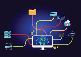 cloud icon concept of big data access, global network connection, data search, use of computing resources to make transactions with internet technology online and Cyber Security Data Protection. vector