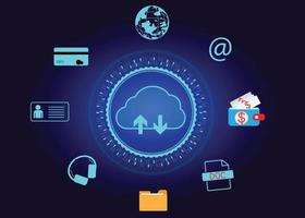 cloud icon concept of big data access, global network connection, data search, use of computing resources to make transactions with internet technology online and Cyber Security Data Protection. vector