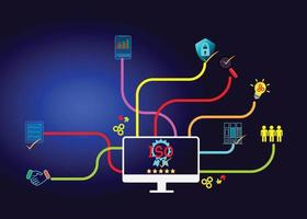 negocio certificado iso, proceso de certificación y estandarización de conformidad con las normas internacionales y el concepto de garantía de calidad. vector