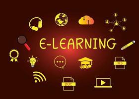 e-learning education concept online learning with webinars, video tutorials, internet lessons vector