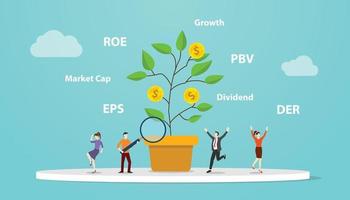 concepto de inversión de valor con gran crecimiento de árboles con análisis de proporción de la empresa como pbv eps der con estilo plano moderno vector