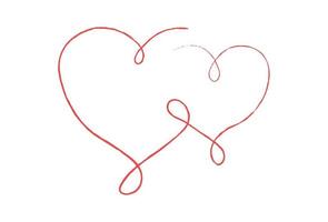 Red thin lines two love hearts on white background - Vector