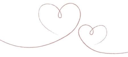 Pink thin lines two love hearts on white background - Vector