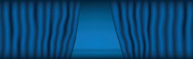 Blue opening theater curtain, panoramic background template - Vector