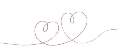 Pink thin lines two love hearts on white background - Vector