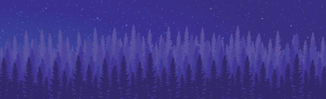 Panorama of dense night forest, fir and pine trees of natural green landscape, web background, template - Vector